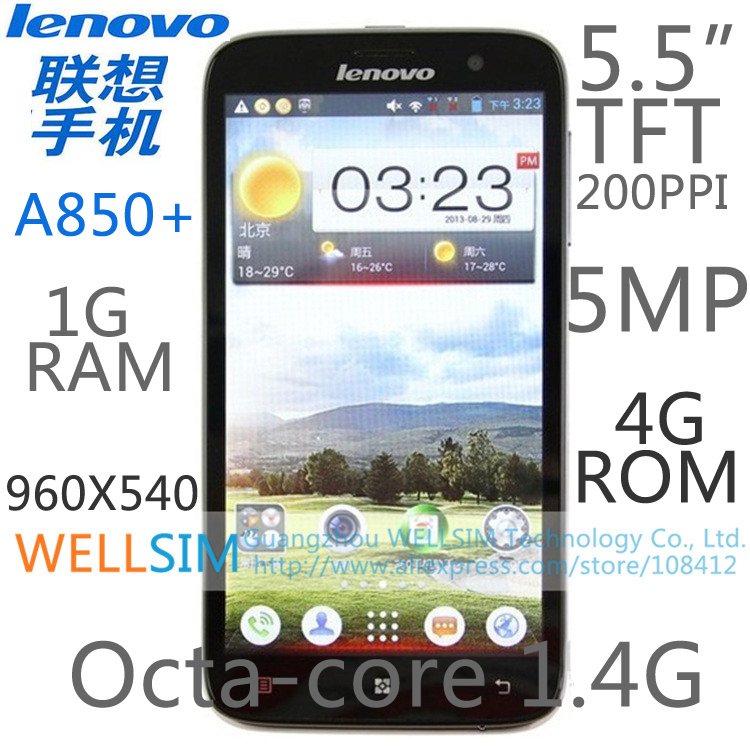 Original Lenovo A850 Multi language Mobile phone 5 5 TFT 960x540 Octa core1 4G 1G RAM