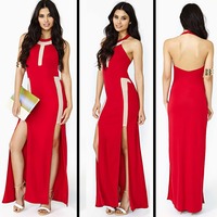 Red Carpet Slit Two Side Dress New 2014 Open Back Woman Party Prom ...