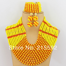 Charming African Beads Wedding Jewelry Set 12 Rows Crystal Beads Jewelry Set Fashion Yellow Orange Bridesmaid