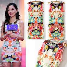 2014 Hot Sell Vintage Floral Printed Clubwear Party Cocktail Sexy Women Sleeveless Mini Dress Free Shipping