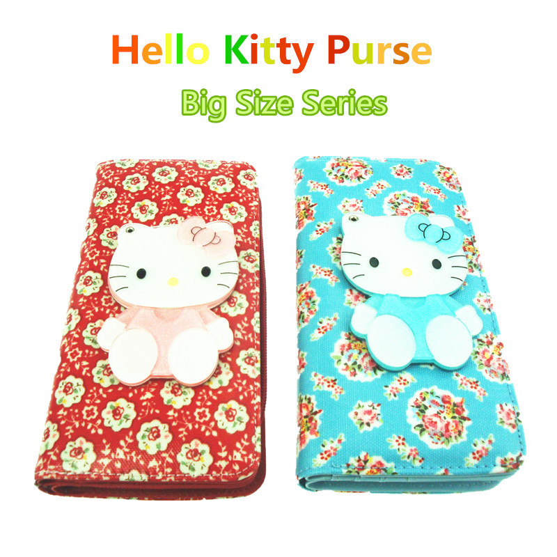 Hello Kitty Purse 2014 Brand Mirror Purse Wallet Blue Pocket Messenger Bag PU Leather Holder Wallet