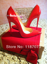 2014 new 100% actual photos red patent leather genuine leather red bottom high heel pumps women shoes designer brand name shoes