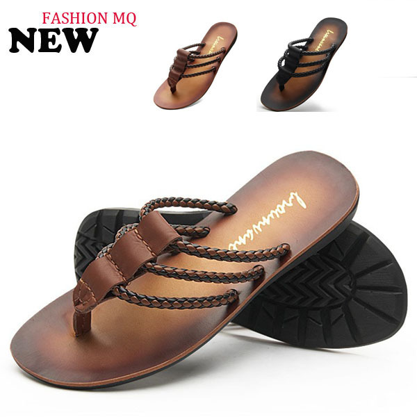 New Italian fashion summer slippers shoes men's genuine leather shoes ...