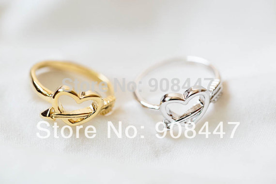 R72 New Design Ancient Copper Plated Cupid Arrow and Heart Shaped Alloy Metal Finger Ring For