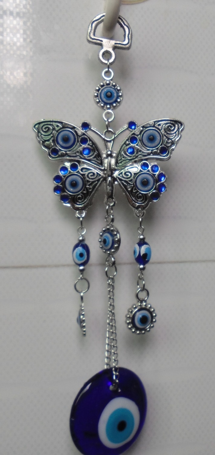 Free shipping Turkey eyes keychain house talisman decoration The ancient silver alloy butterfly evil eye blue