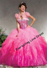 Sexy exposed boning Ruffled Organza Beading Top Crystals Multi Color Sweet Sixteen Dresses Engagement Quinceanera Dress 2014