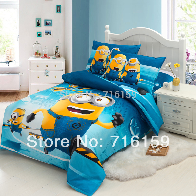 Cotton Baby kid Cartoon Minions Pattern Bedding Set bed linens bed ...