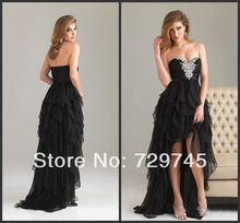 New Fashion Black Tulle Front Short Long Back Spring Dress Sweetheart Beading Prom Girl Dress 2014 Sexy Design