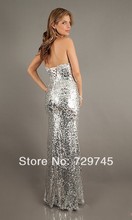 New Fashion Designer Dress Sexy Front Split Sweetheart Sequined Satin Prom Girl Dress 2014 Sexy Design