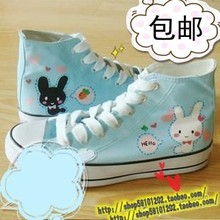 Black-and-white onrabbit ! ing lacing hand-painted shoes canvas shoes lovers