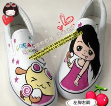 Hand-painted shoes doodle colored drawing female canvas shoes girl rabbit shoelace shoes trend