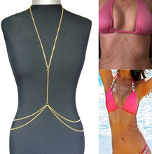 Hot Sale Bikini Crossover Harness Necklace Waist Belt Unibody Body Chain Gold Free Shipping Puscard 