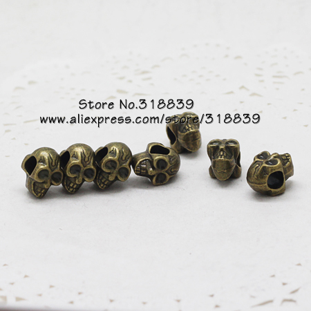 Wholesale 30 pieces lot Antique Silver Alloy 8 9 12mm 3D Double sided Skull Beads Fit