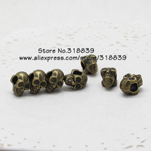 Wholesale (30 pieces/lot) Antique Silver Alloy 8*9*12mm 3D Double-sided Skull Beads Fit Pandora Bracelets 7205