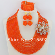 African Crystal Bead Jewelry Sets Orange Nigerian Wedding African Beads Jewelry Set 10 Rows Bridal Necklace
