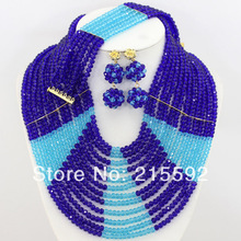 Popular African Jewelry Set Royal Blue Sky Blue Crystal Beads Jewelry Set 12 Rows Wedding Bridesmaid