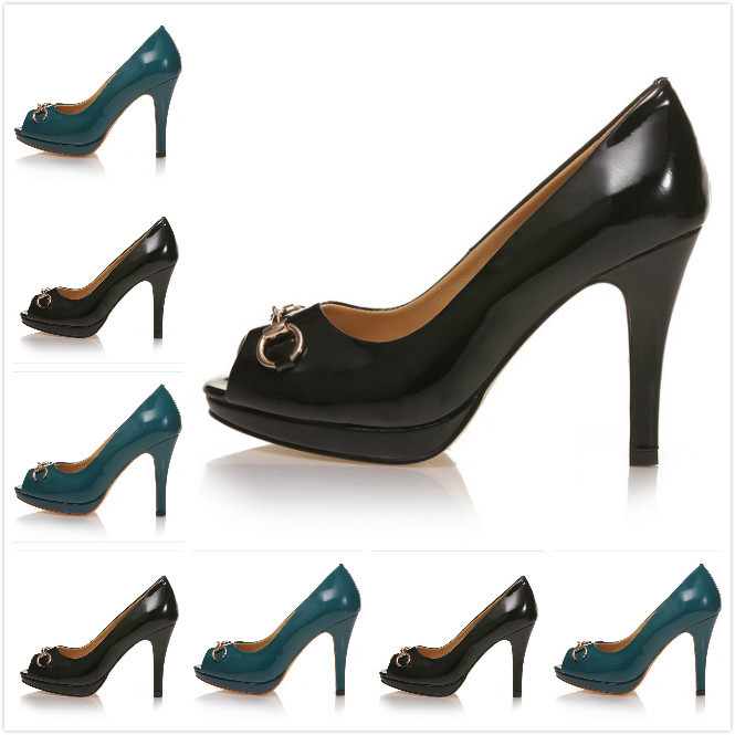 2014 Women s Sexy Genuine Patent Leather With Gold Metallic Peep Toe Pumps Ladies Spring Autumn