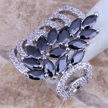 Unique Black Sapphire White Topaz 925 Sterling Silver Overlay Ring For Women Size 5 6 7 8 9 10 Free Shipping & Jewelry Bag S0189