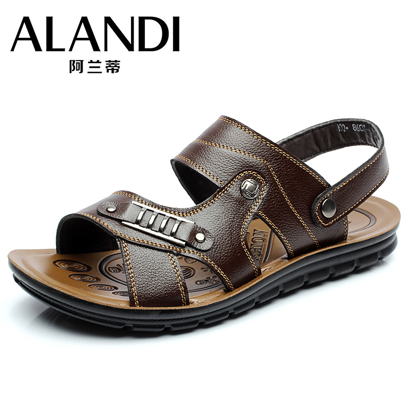new summer fashion leather men's casual men sandals slippers shoes ...