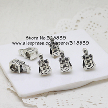 (30 pieces/lot) Antique Silver Alloy 8*9*16mm 3D Double-sided Big Hole Guitar Beads Findings Fit Pandora Charms 7223