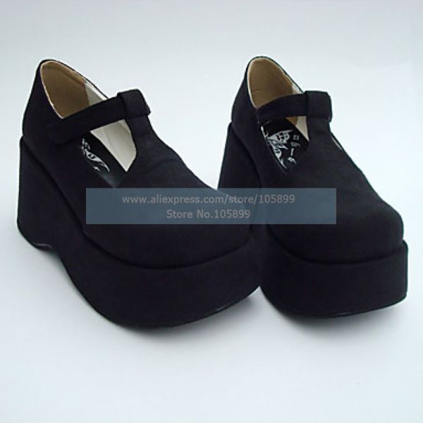 Black PU Leahter 8cm Wedge Gothic Lolita Shoes