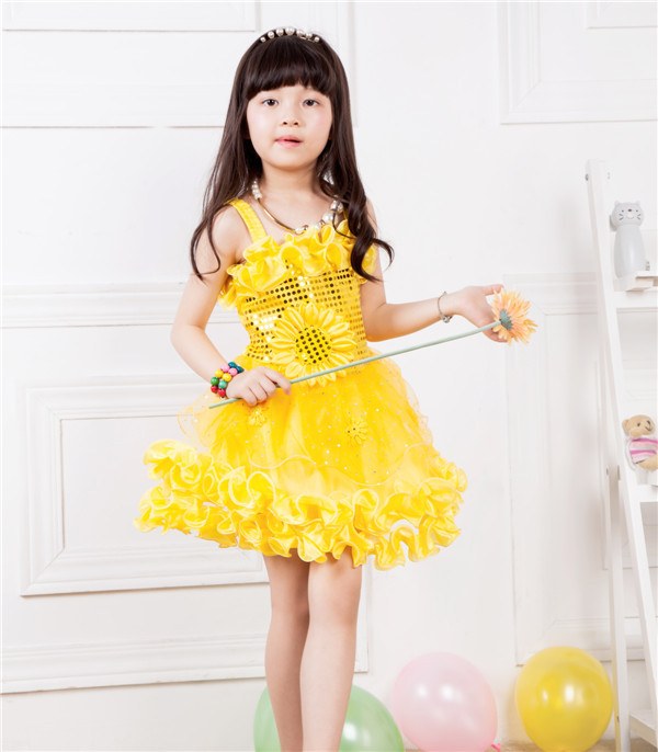 Little Girls Yellow Princess Baby Dresses Girl Party Dancing Dress ...