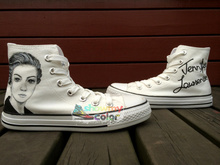 Jennifer Lawrence Sketch Hand Painted Canvas Shoes for Men Women Customizable High Top White Sneakers