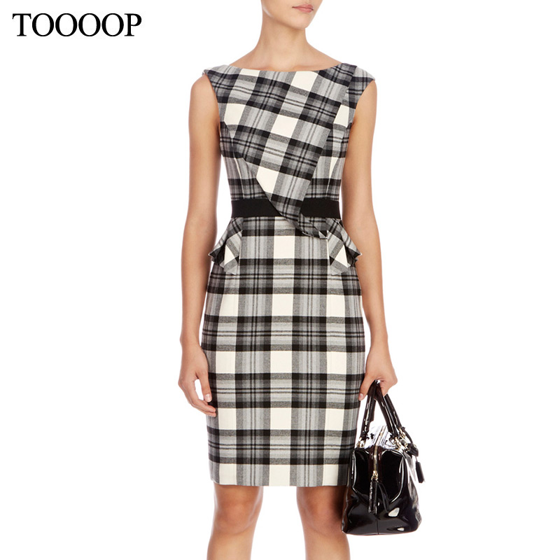 2014 spring and summer fashion ruffle plaid print belt slim waist elegant slim one piece dress