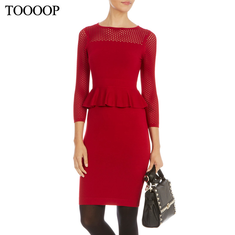 2014 spring and summer fashion ruffle slim sexy perspective cutout high quality wool knitted one piece