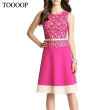 2014 spring and summer fashion lace rose patchwork color block slim elegant one-piece dress