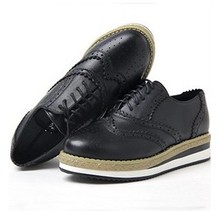 New 2014  Trendy HIGH platform genuine leather Oxford shoes for women Brogues British Creepers Flats Loafers Lace-up Shoes brand