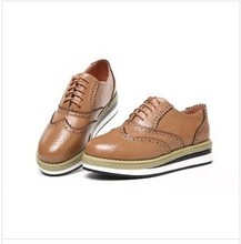New 2014 Trendy HIGH platform genuine leather Oxford shoes for women Brogues British Creepers Flats Loafers