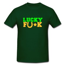 Print Slim Fit Tee Shirt Mens LUCKY FUCK with horse shoe Cool Summer Mens T Shirts Short-Sleeve