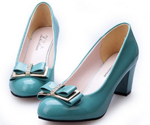 2014 spring and autumn low women s bow shoes with single shoes thick heel wedges pumps