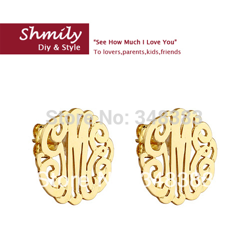 2014 new fashion gold vermeil monogram earrings with initials in ...
