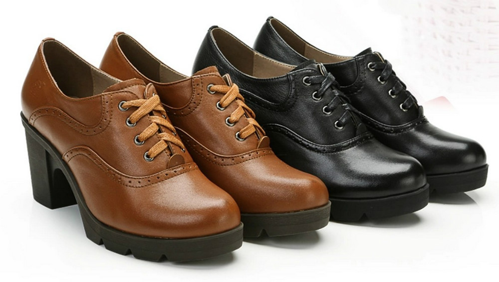Free shipping Winter woman brand new genuine special round tie solid color genuine leather high heeled