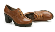 Free shipping Winter woman brand new genuine special round tie solid color genuine leather high heeled