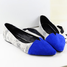 Free shipping women flats new European hot snake splicing frosted leather tip shallow flat bottomed women shoes size 35-41