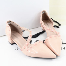 Free shipping women flats pointed shallow mouth s with rivet low with the women’s shoe