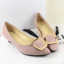 Free shipping women flats new European metal buckle patent leather shoes is comfortable elegant  women’s shoes size 35-40