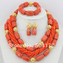 Free Shipping Latest Fashion African Costume Jewelry Set African Coral Beaded Jewelry Set Brides Gift Jewelry