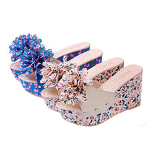 2014 Summer shoes the big flower muffin bottom slope women sandals thick crust waterproof high heeled