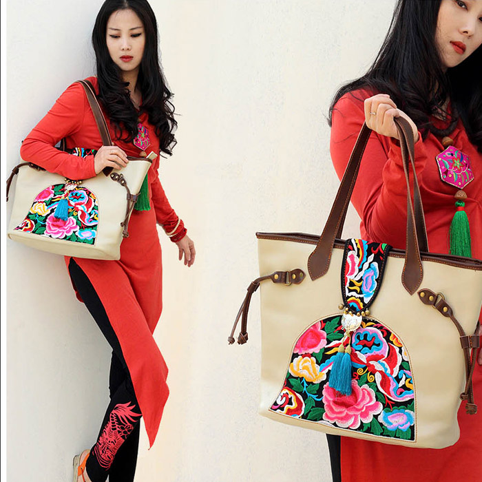 chinese style Embroidered messenger bags genuine leather female handbags cowhide women cross body bags vintage shoulder