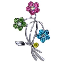 Ladies Flower Rhinestone Colored Crystal Silver Colour Brooch Broach Gift