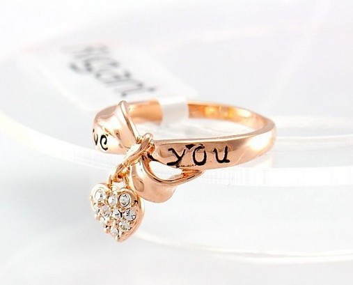 Fashion classic LOVE letter LOVE YOU bow ring jewelry inlaid with crystal lovely heart rings