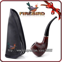 Travel Portable Black Leather Single Smoking Pipe Case Holder Pouch Bag+Wooden Smoking Tobacco Pipe