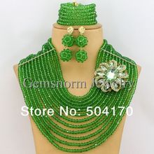 Free Shipping Fashion Nigerian Green Beads Set Nigerian African Crystal Beads Necklace Set Fashion Necklace 2014