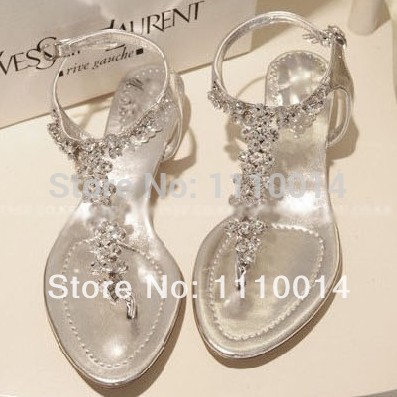 2014 free shipping new women summer shoes women sandals flip flops clip toe flats diamond decoration