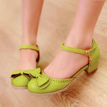 Free shipping 2014 Sweet button sandals bow round toe coarse shoes women’s sandals size 33-47.