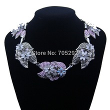 2014 New Vintage Luxury Crystal Leaf Flowers Necklace Pendant Choker Fashion Statement Necklace for Women